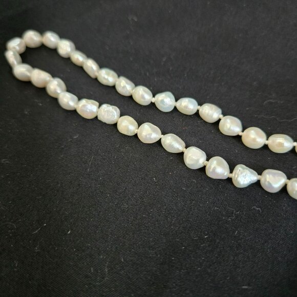 White Baroque Freshwater Pearl Necklace 34” Hand Knotted Iridescent Long Strand - Picture 5 of 7